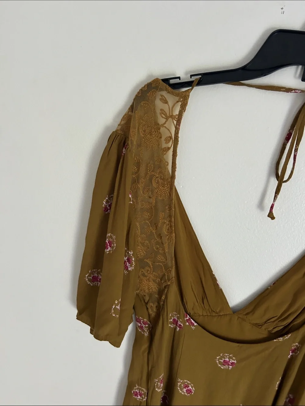 Free People Brown Comb Floral Deep V Mini Dress